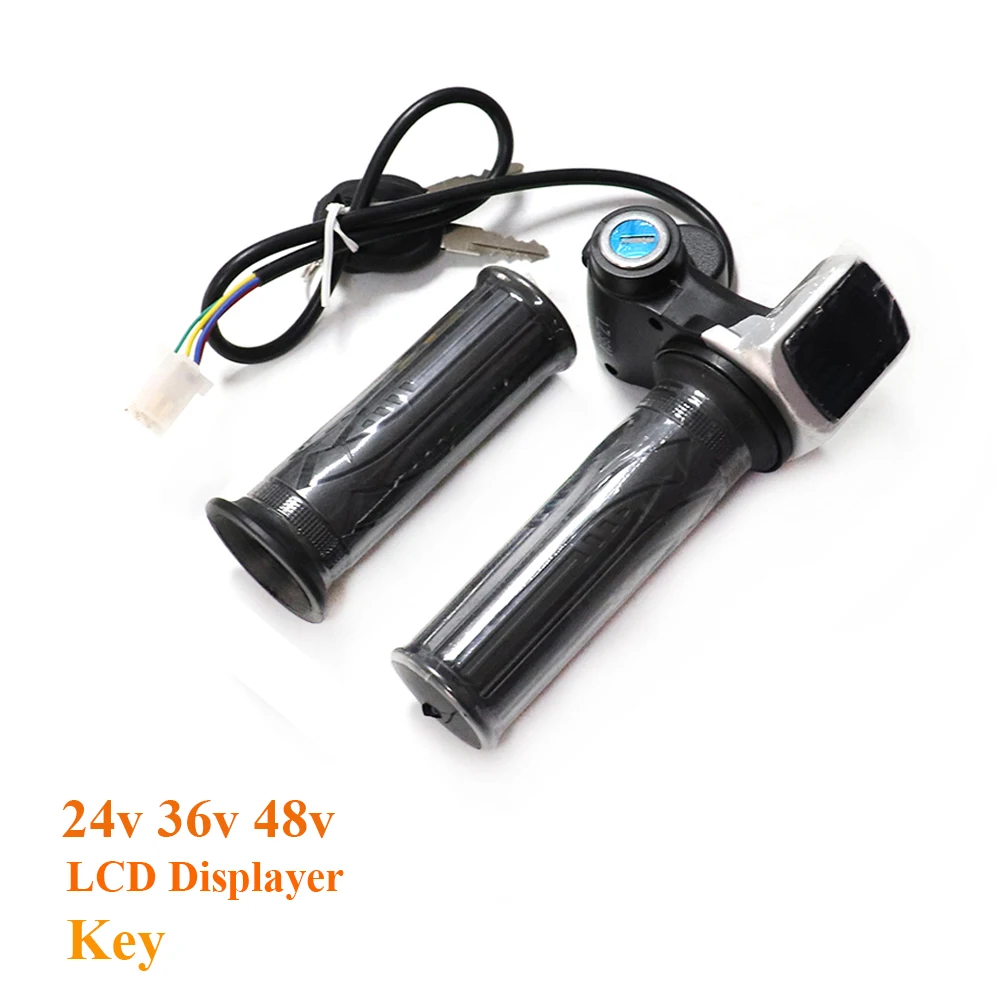 24V 36V 48V Electric Bicycle Twist Throttle Accelerator Gas with LCD Display and Key Lock for Electric Bike/Scooter e-bike Parts