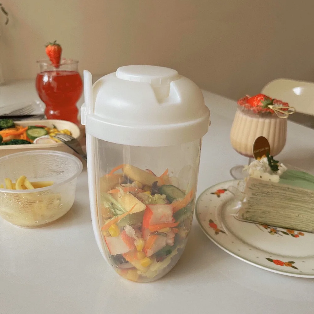 1L Salad Cup Breakfast Salad Container Bottle with Fork Food Storage Bento Box Yogurt Oatmeal Bowl Cereal Milk Cup Fitness Tool