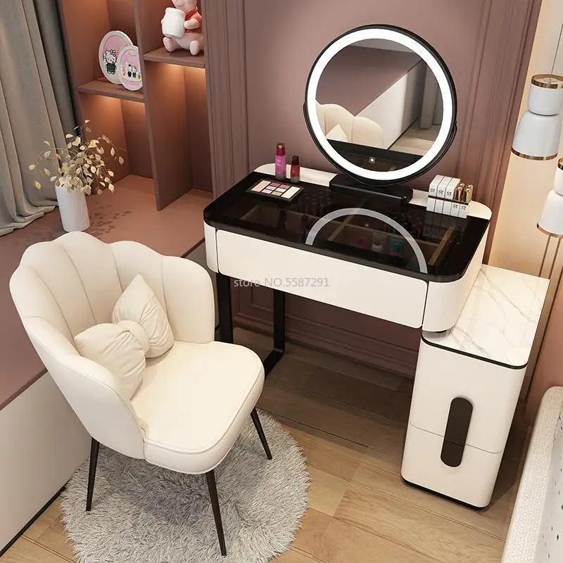 Vanity Desk Modern Dresser Table LED Mirros Household Bedroom Dressing Table Density Board Makeup Table With Mirror Furniture