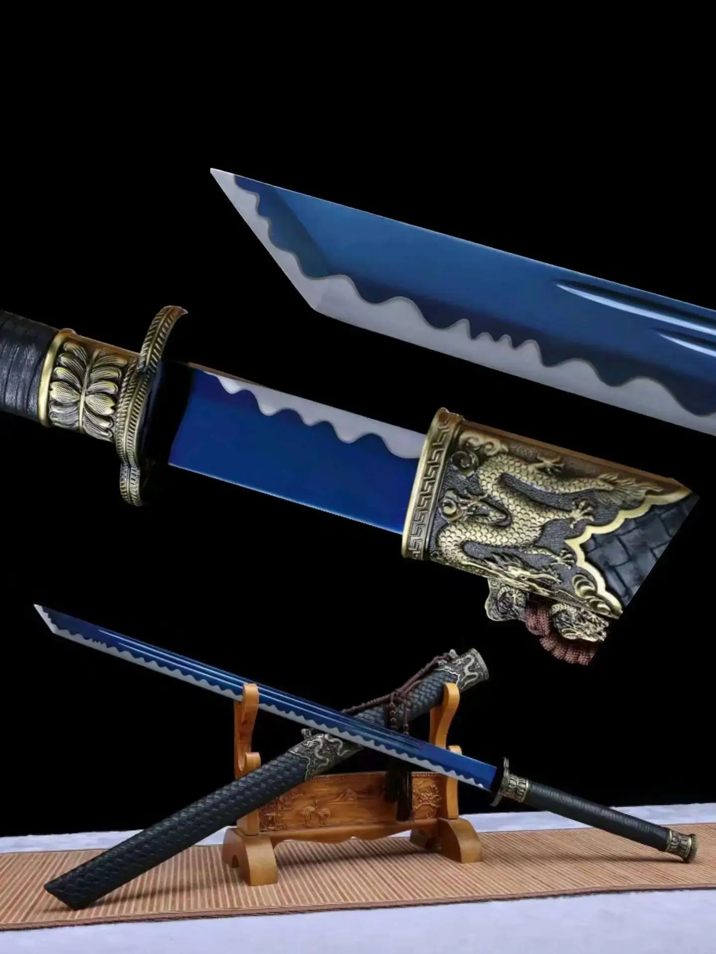 

Real Handmade Multi Refined High Manganese Steel Baked Blue Blade,Holy Dragon,Chinese Kungfu Wushu Battle Sword,Unhardened