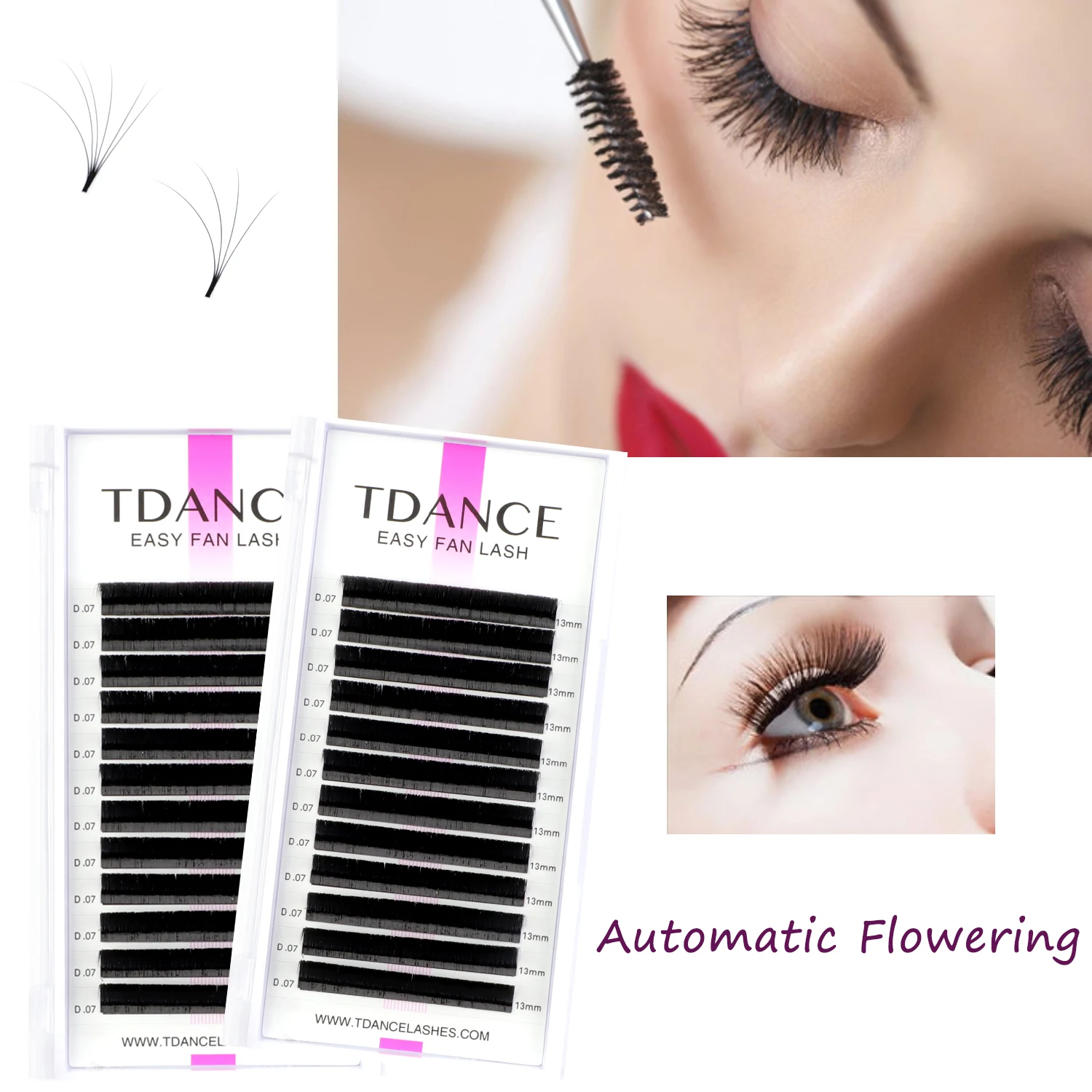 TDANCE Easy Fan Lashes Faux Mink Eyelash Extension Fast Bloom Austomatic Flowering Self-Making Volume Soft Natural Makeup Beauty