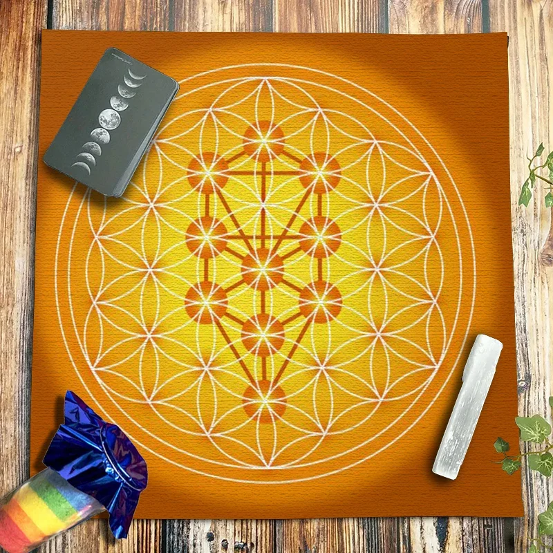 Dropshipping Velvet Tarot Tablecloth Kabbalah Tree Altar Cloth Pagan Witchcraft Seven Chakras Flower of Life Oracle Card Pads