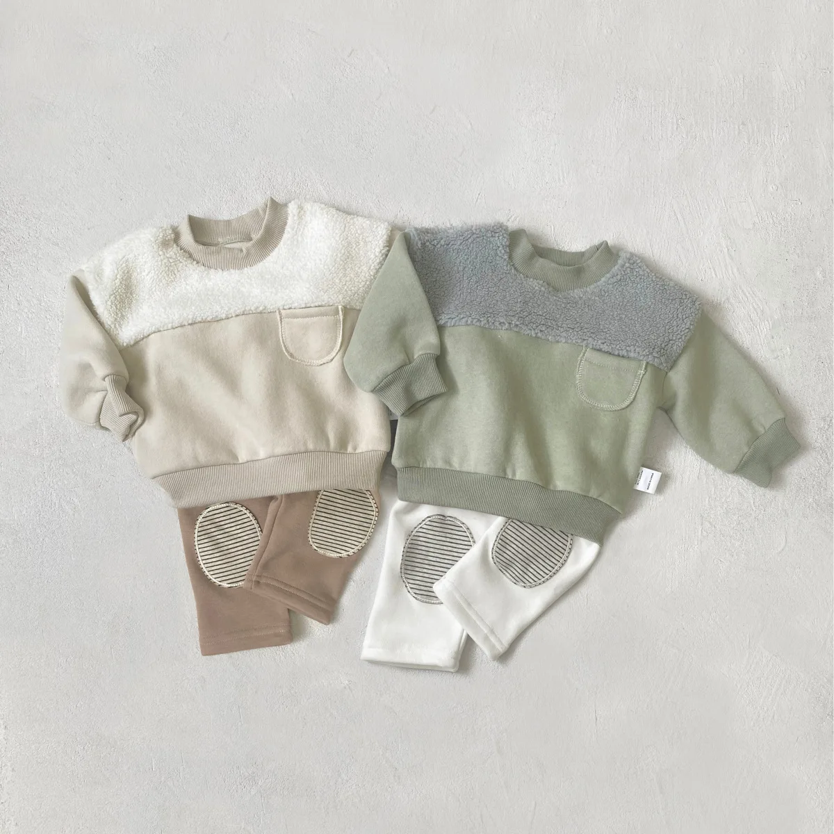 2025 Winter New Baby Plush Splicing Plus Velvet Thick Tops + Trousers 2pcs Suit Toddler Boy Girl Fleece Warm Set Infant Outfits