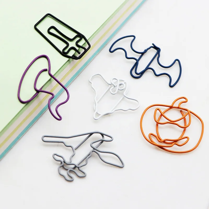 30pcs 할로윈 호박 박쥐 유령 모양 금속 종이 클립 책갈피 바인딩 노트 장식 편지지 학교 바인더 클립 편지지