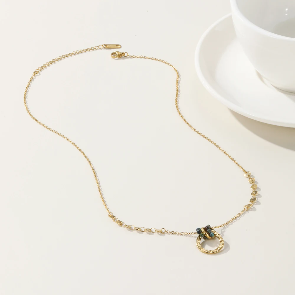 YA-CHAN Stainless Steel Chains Necklaces for Women African turquoise Natural Stone Pendant 18K Gold PVD Plated Jewelry Gift
