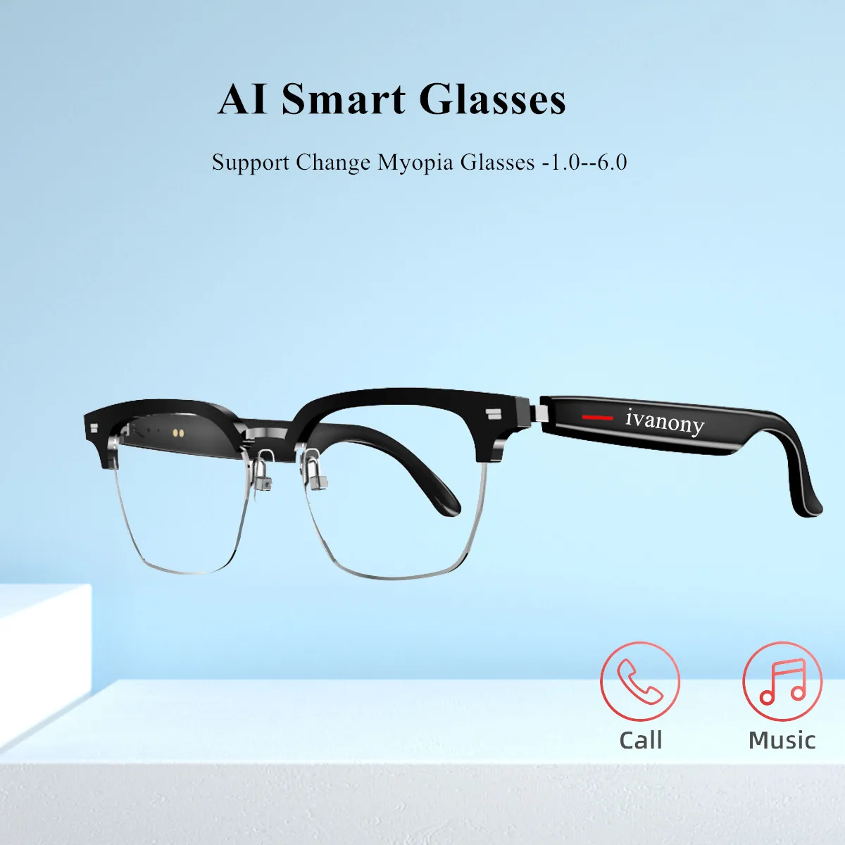 

Smart Glasses Translate Language Support Custom Myopia Lens Navigation Voice Assistant Listen Songs AI Smart Glasses Translator