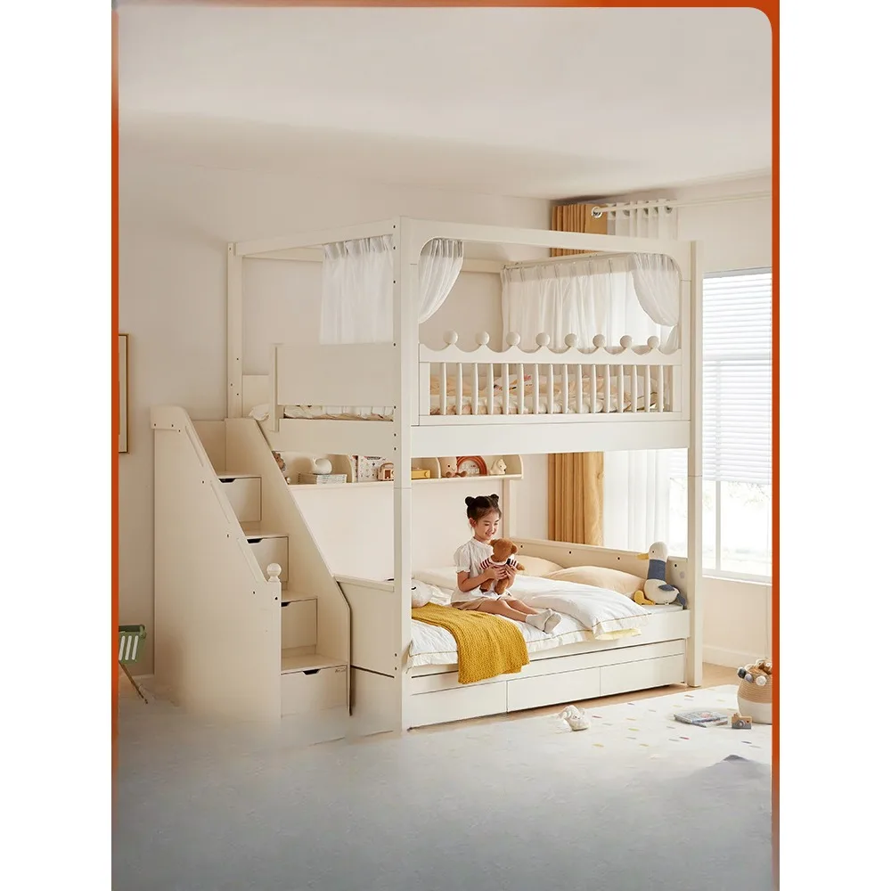 Lin's Home High Guardrail, High and Low Bed, Double Layer Bed, Top and Bottom Beds, Children's Beds, Mother Beds, Solid Wood Fee