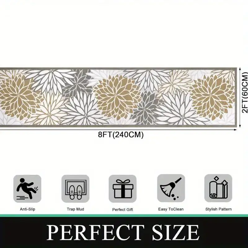 VIKAMA Flowers Hallway Runner Rug Indoor And Outdoor Areas Carpet Anti-Slip Living Room Laundry Room Kitchen Mat Home Decoration