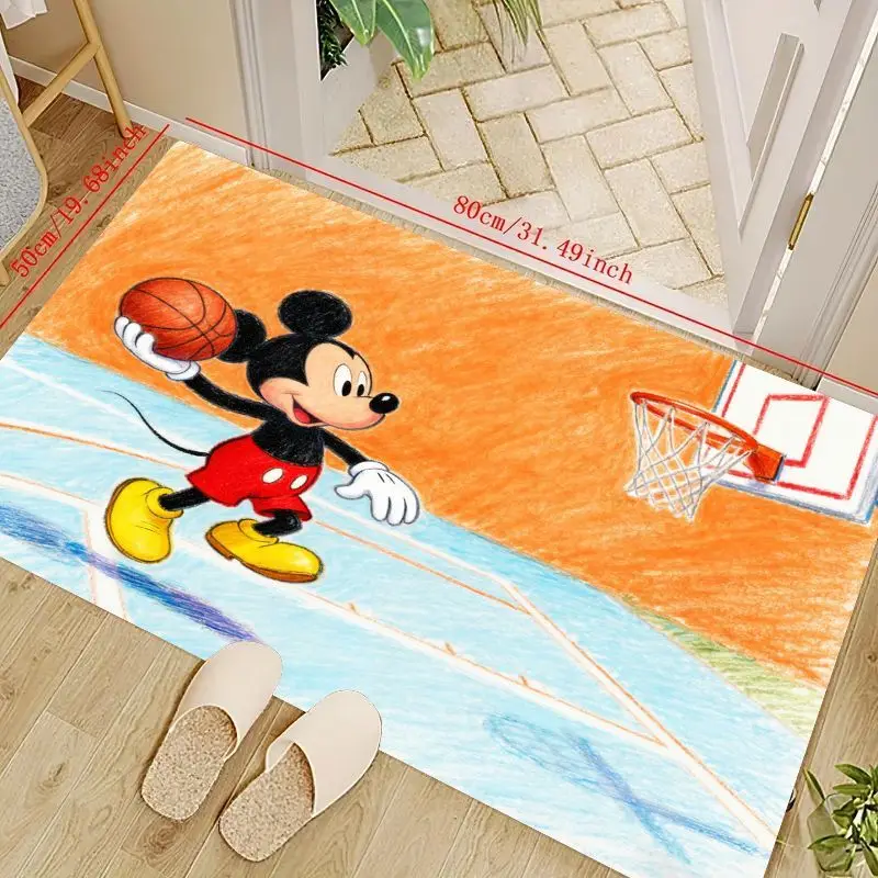 1PC Disney Mickey Mouse Basketball Cartoon Floor Mat, Cute Non-Slip Area Rug for Kids Room Decor, Living Room Bedroom Children P