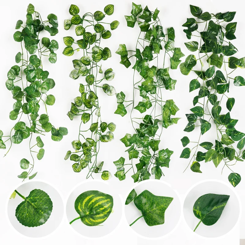 

2M Artificial Ivy Plants Decor Hanging Green Vines Plastic Fake Leaf Garland Leaves DIY Wedding Party Room Garden Decorations