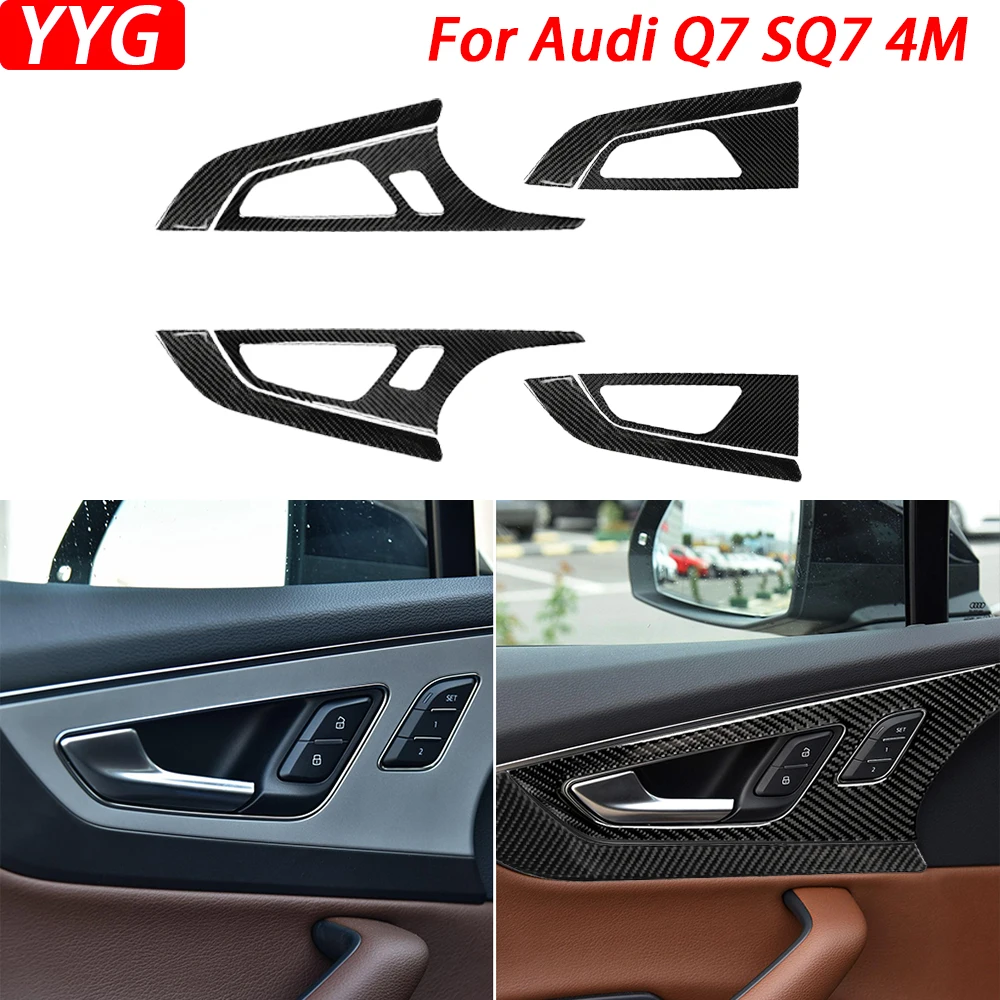 For Audi Q7 SQ7 4M 16-19 Carbon Fiber Inner Door Handle Panel Outer Frame Cover Decorative Suits Car Interior Decoration Sticker