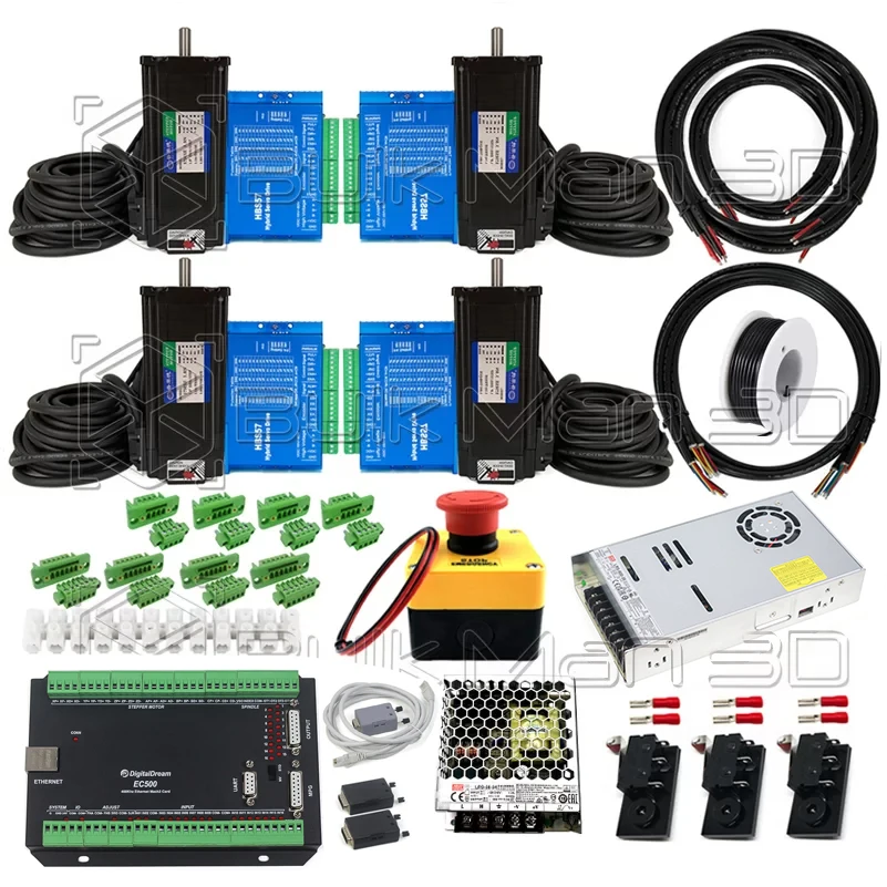 EC500 4 Axis Mach3 Ethernet CNC Controller Kit 460KHz Motion Control Card with 3N.m Closed Loop Stepper Motors for CNC Router