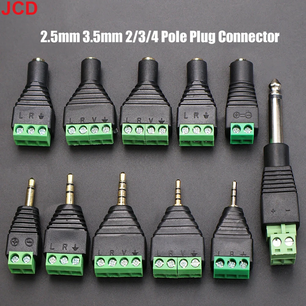 JCD 2pcs 3.5mm 2.5mm 2/3/4 Pole Male Plug / Female Socket To Screw Terminal Connector Mono/Stereo 1/8 Inch Headphone Audio Jack
