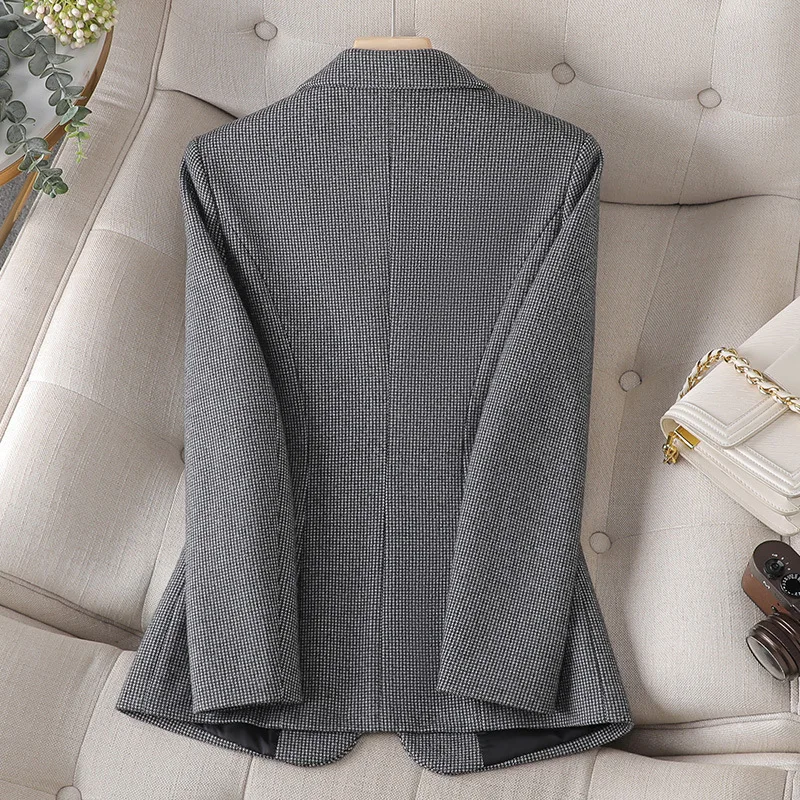Houndstooth Blazer Female Autumn Winter Jacket Ladies Long Sleeve Single Button Female Business Work Wear Formal Coat Outerwear
