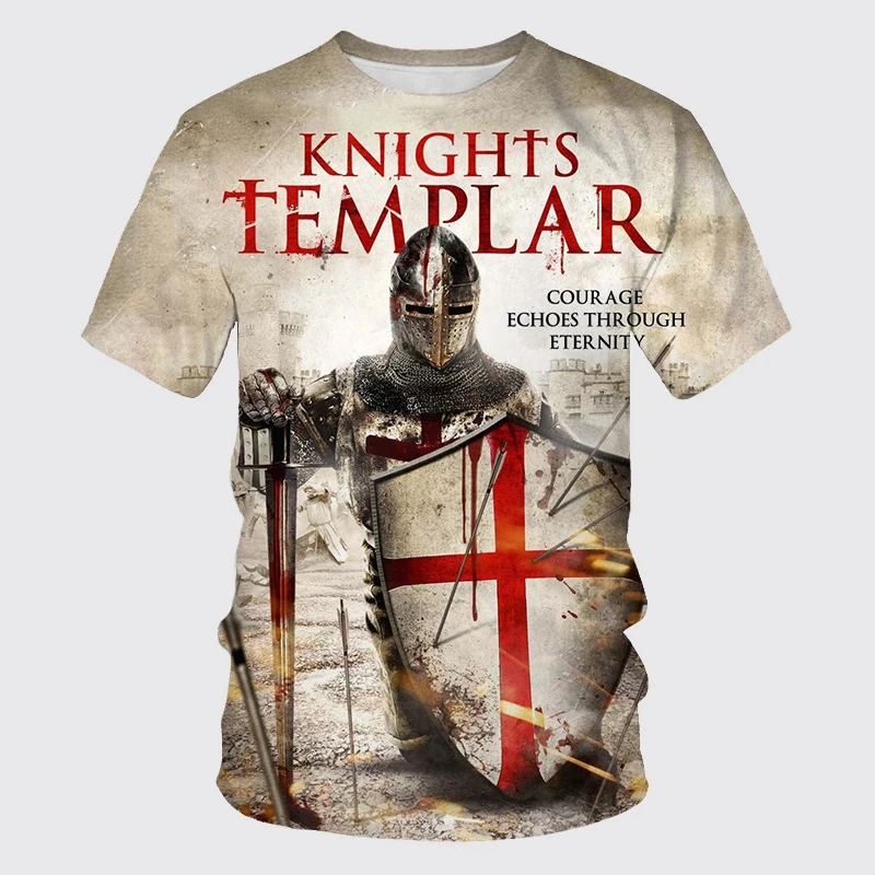 Summer Mens Clothing Knight Templar Pattern 3D Printed T-shirt Mens And Womens O Neck T-shirt Oversized T shirts Childrens Tops