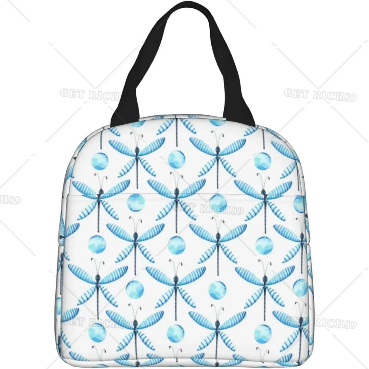 Blue Dragonflies Reusable Lunch Bag for Women Men, Cooler Lunch Boxes Waterproof Tote Bag for Picnic Office Work