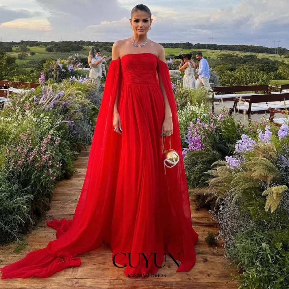 

CUYUN красные вечерние женские свадебные платья для гостей, индивидуальные платья для выпускного вечера с открытыми плечами, платья для торжественных случаев