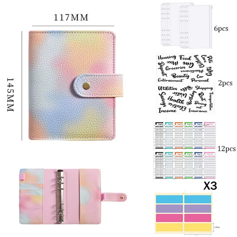 A7 Fantastic Pearl PU Leather Binder Notebook Agenda Planner Cash System Set Money Budget Saving Bill Organizer Binder