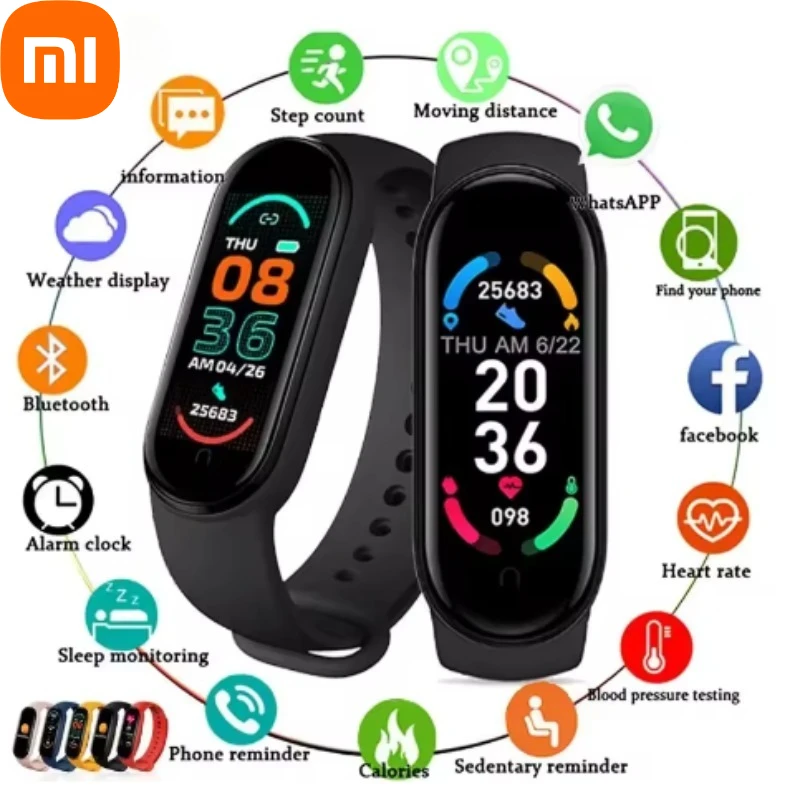 Xiaomi M6 Smartwatch معدل ضربات القلب مراقبة ضغط الدم ساعة ذكية الرجال النساء المقتفي ساعة مقاوم للماء الساعات الرياضية الفرقة