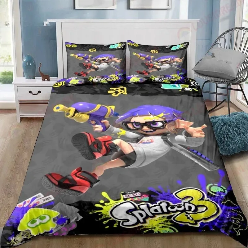 Cartoon game S-Splatoon Duvet Cover Pillowcase Bedding Set Adult Boys Girls Bedroom Decoration Children Gift Single Double Size