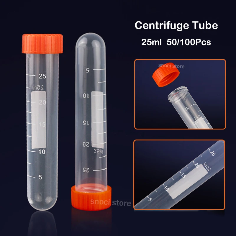 25ML Laboratory Sample Screw Round Bottom Plastic Test Tube Ep Tube with Scal/ without Scale Screw Cap Centrifuge Tube 50/100Pcs