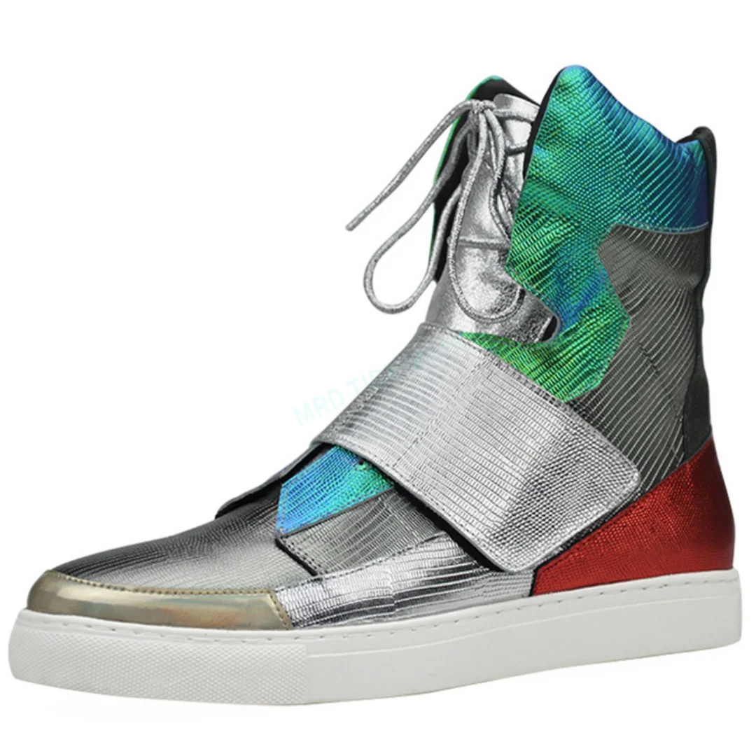 

Brand Men Casual Shoes Genuine Leather Colorful Hook&Loop Flats High Top Man's Ankle Shoes Vintage Luxury Designers Boots