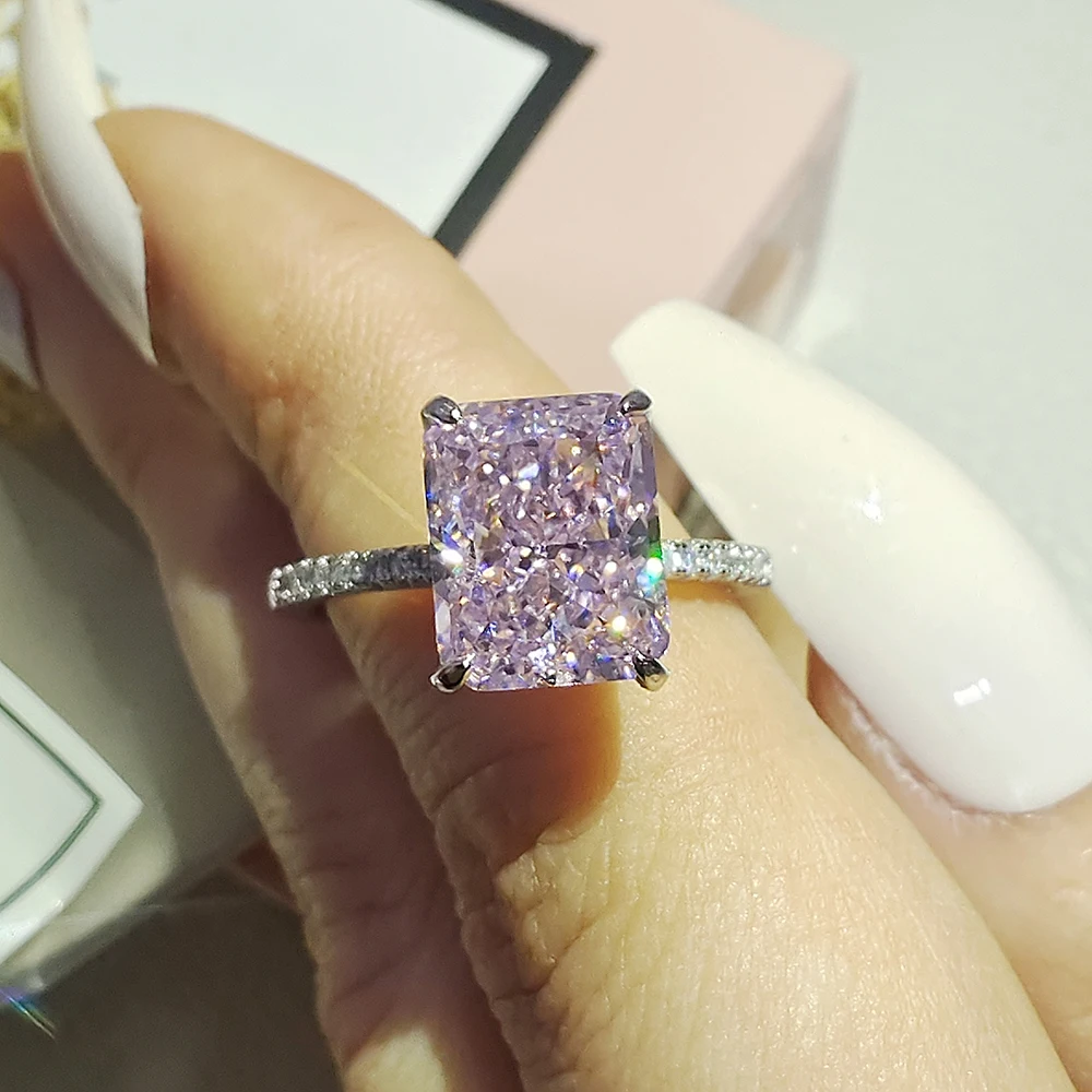 2023 New Design Luxury Pink Ice Cut 925 Sterling Silver Ring For Women Wedding Engagement Finger Lady Gift Jewelry R7233S