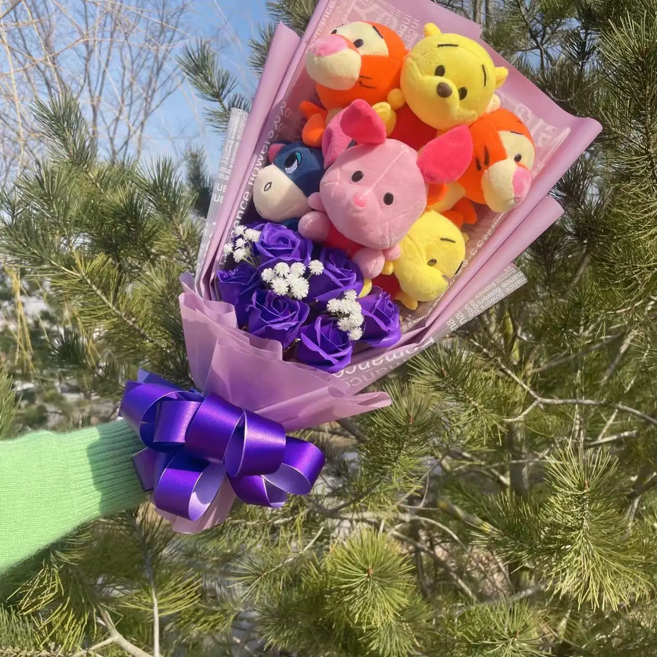 Caja de regalo de dibujos animados de Disney, ramo de flores de animales de peluche, decoración del hogar, regalos de san valentín y navidad, Winnie