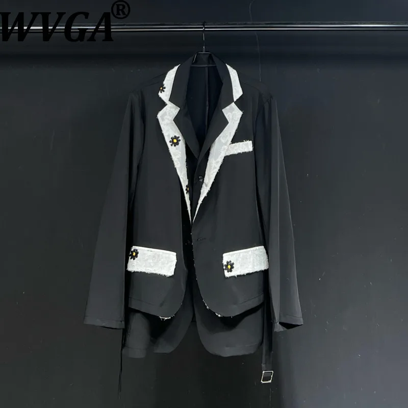 

WVGA весенне-осенний новый мужской костюм Tide High Street в стиле пэчворк с цветочным принтом, модный пиджак с отложным воротником, нишевый шикарный повседневный пиджак W12693