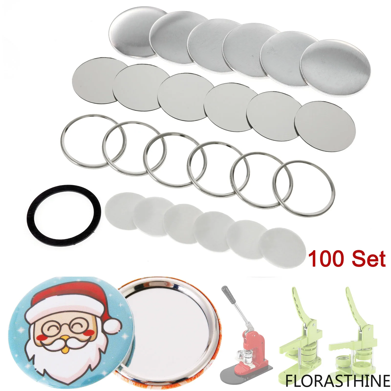 100 Sets Key Ring Mirror Blank Badge Button Pins Pocket Mirrors 58mm 75mm Button Round Crafts Parts for Maker Machine