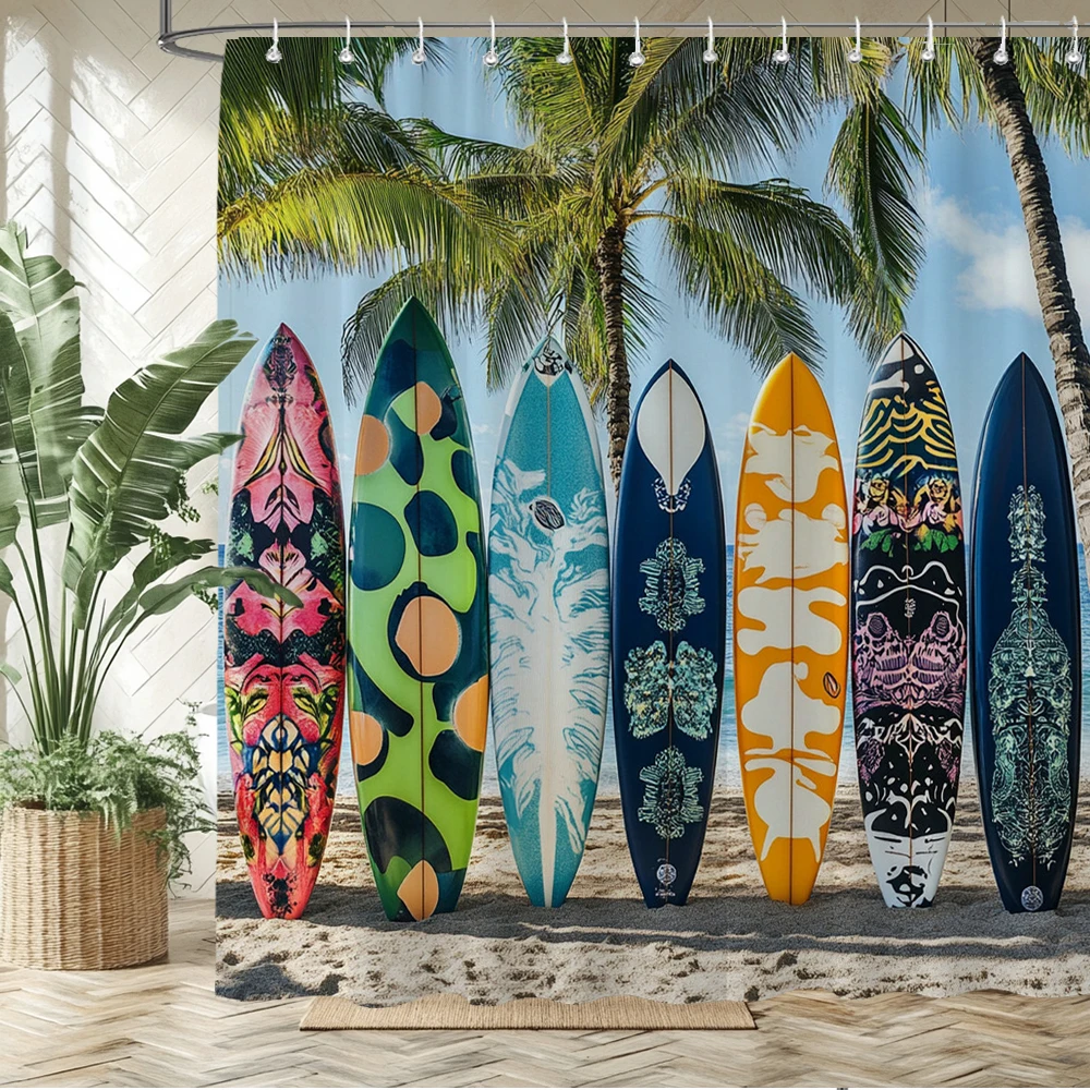 

Palm trees on the beach Shower Curtain 3D Print Polyester Fabric Seaside scenery Bathroom Curtains Home Decor Curtain With Hooks