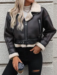 FTLZZ Autumn Winter Women Faux Lambswool Leather Jacket Casual Lady Thick Warm Short Coat High Street Leather Outwear