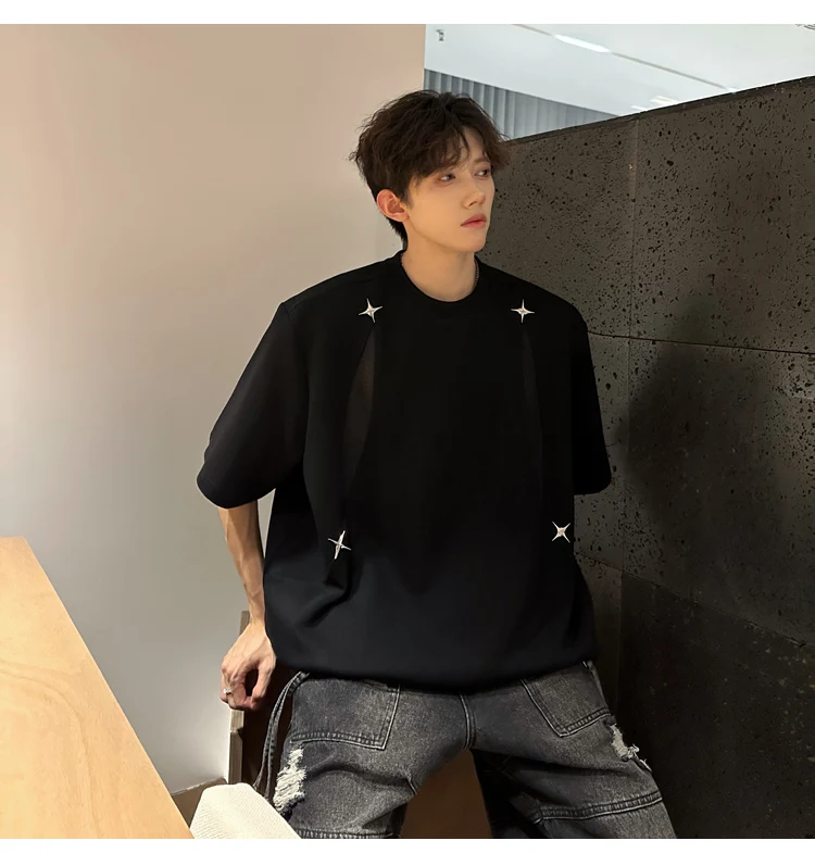 American High Street Fashion Trend Round Neck Short Sleeve T-Shirt Loose Casual Comfortable Youth Popular Half Sleeve Top Men