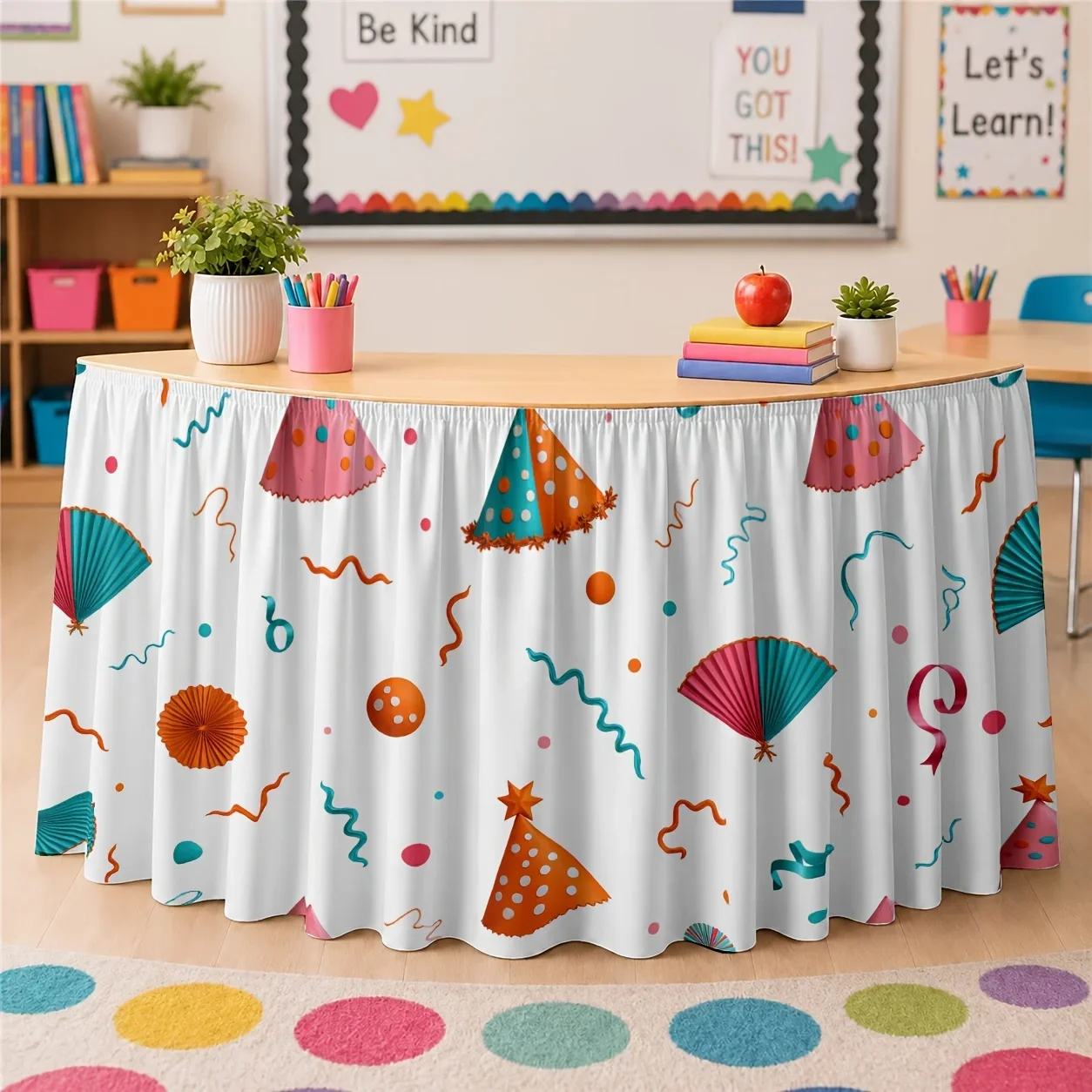 Table skirt / tableskirt - 1-piece set. Colorful confetti table skirt. Striped style - Rectangular for wedding, birthday parties