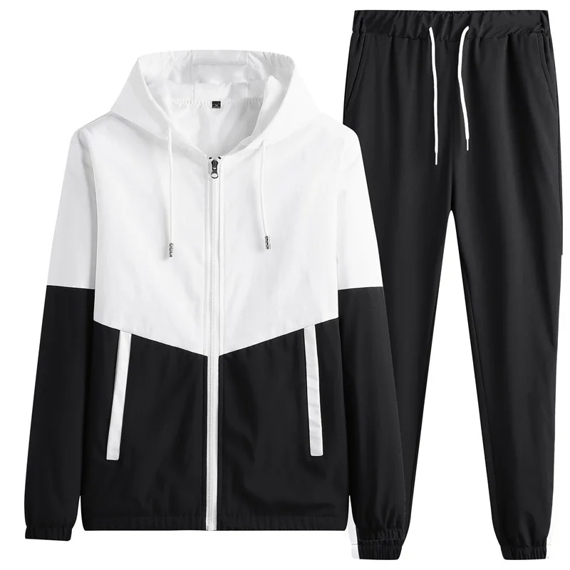 

Men Sports Tops + Long Pants 2 Piece Set Tracksuit New Fashion Long Sleeve O-neck Collar Solid Color Hoodies Casual Jacket Suits