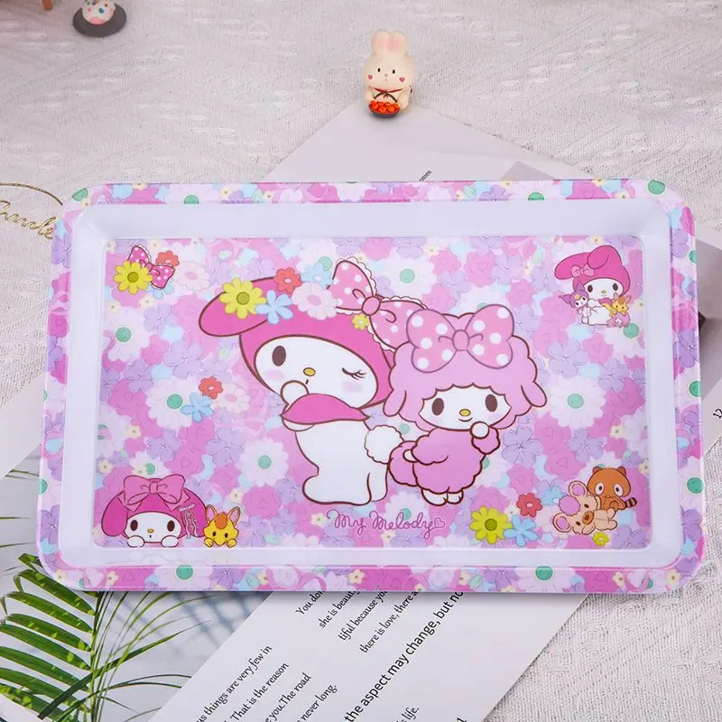 귀여운 헬로키티 접시 애니메이션 쿠로미 마이멜로디 어린이 과일 간식 접시 대형 직사각형 트레이 만화 미끄럼 방지 접시 신상품