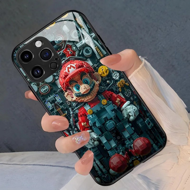 Super Mario Phone Case for IPhone 15 14 Plus 11 12 13 Pro Max Tempered Glass Back Anime Game Shockproof Y2k Soft Fashion Cover