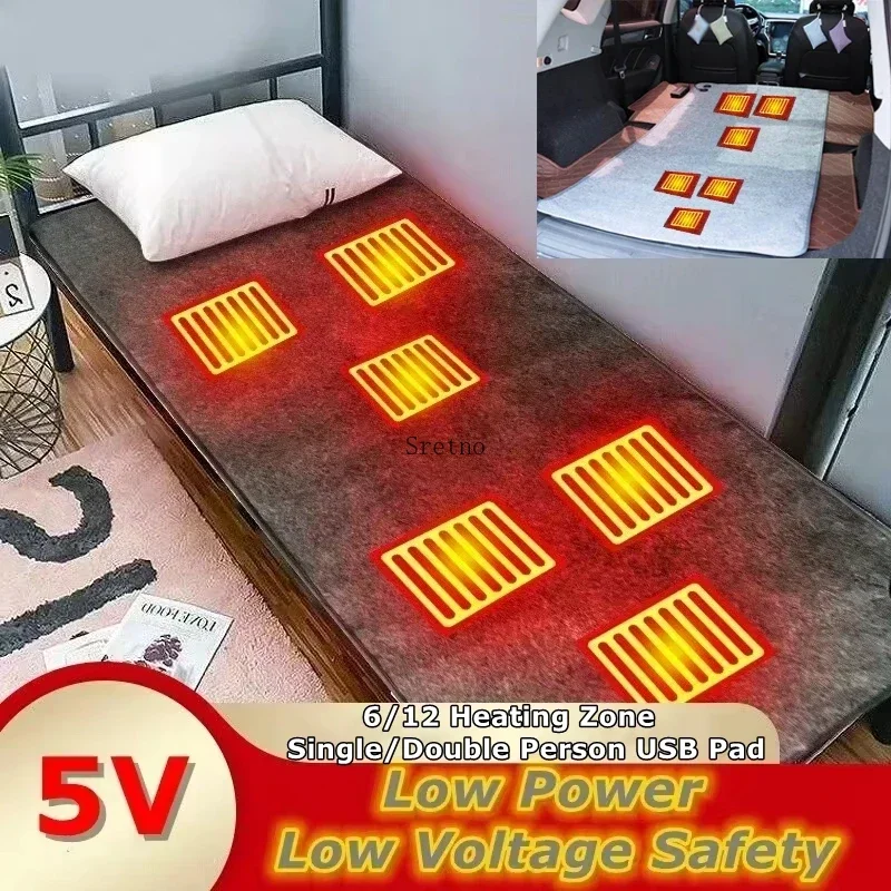 SRETNO USB Electric Blanket Single or Double Person Power Bank Car Mounted 5V, Student Dormitory, Outdoor Heating Electric Mat