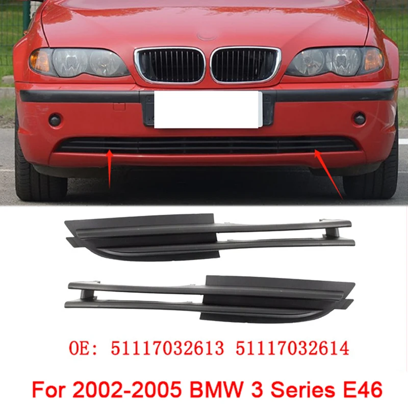 

ABS Black Car Front Bumper Fog Light Cover Lower Bezels Grille for 2002-2005 BMW 3 Series E46 51117032614 51117032613