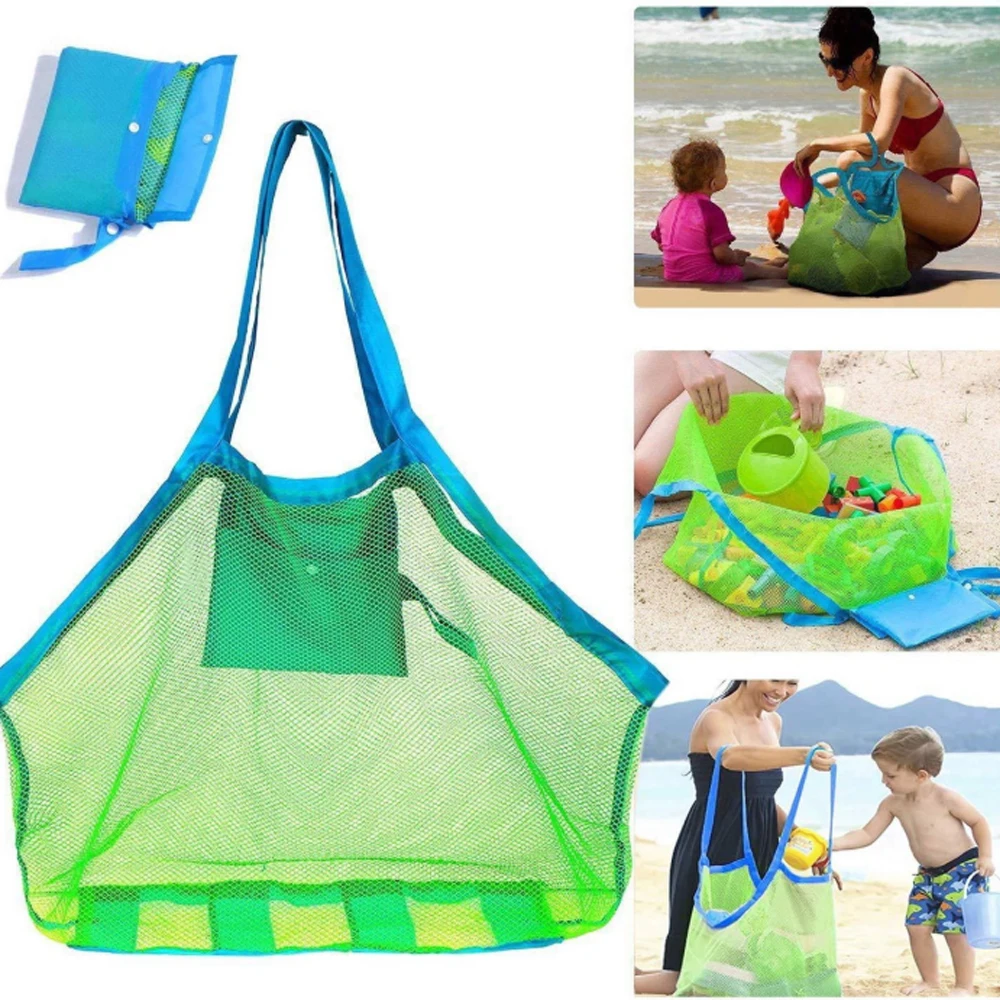Bolsa de playa Multicolor de malla grande, bolso portátil plegable a prueba de arena con piscina, viaje en la playa, almacenamiento plegable transpirable para juguetes ﻿