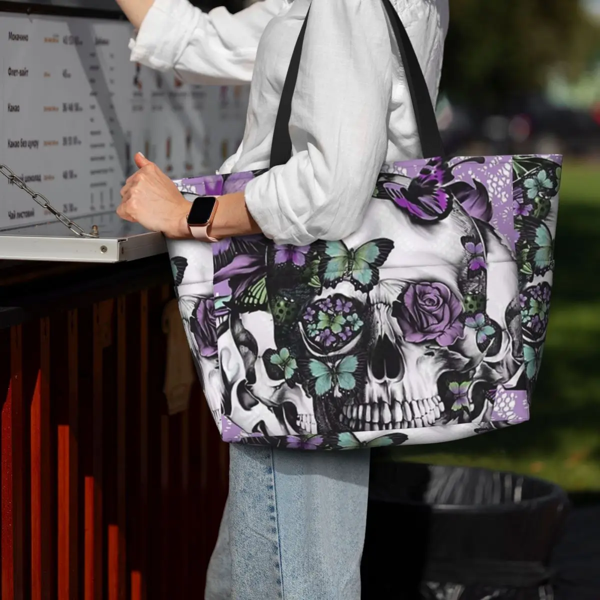 Gothic Lace Skull Suitcase (4) Beach Tote Bag Sport Gym Yoga Duffle Large Tote Bag Women Travel Bag Fitness bag