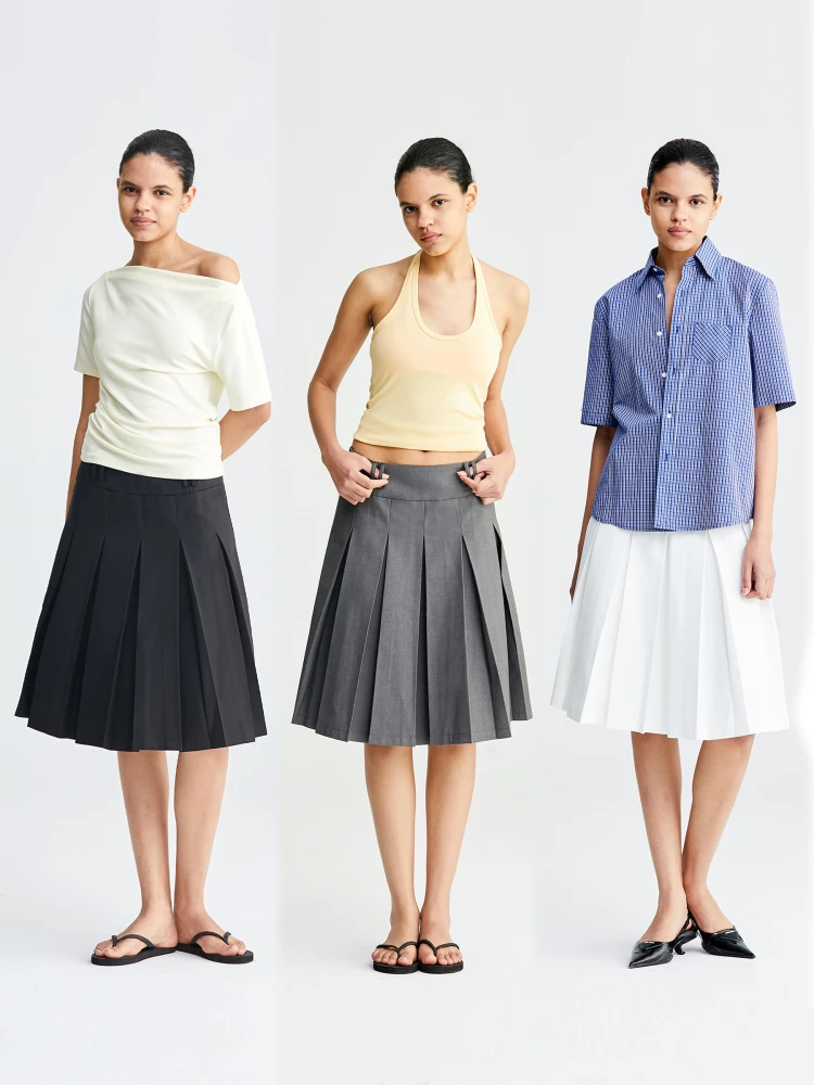 

Lal Летняя винтажная повседневная футболка-Way Wear Юбка трапециевидной формы Тонкая плиссированная юбка Универсальная юбка-миди из смеси полиэстера и хлопка