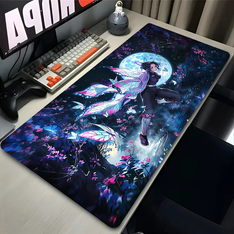 Flower Butterfly Mouse Pad Laptop Japan Anime Keyboard Rug PC Demon Slayer Gaming Mousepad 900x400 Moon Kochou Shinobu Desk Mat