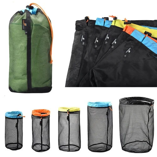초경량 나일론 메쉬 가방, 침낭 디티 자루 드로스트링 보관 가방, 여행 하이킹 캠핑 야외 가방, S, M, L, XL, XXL 