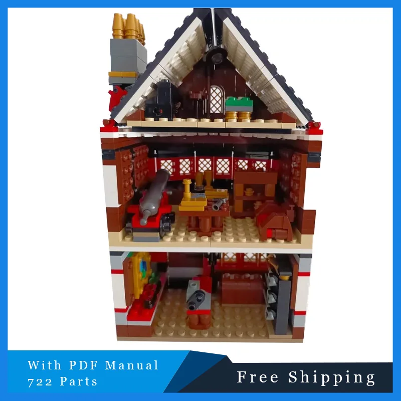 722 PCS Creatieve Retro Twee lagen Tegel Antieke Winkel Modulaire MOC Bouwstenen DIY Montage Speelgoed Set kinderen Kerstcadeau