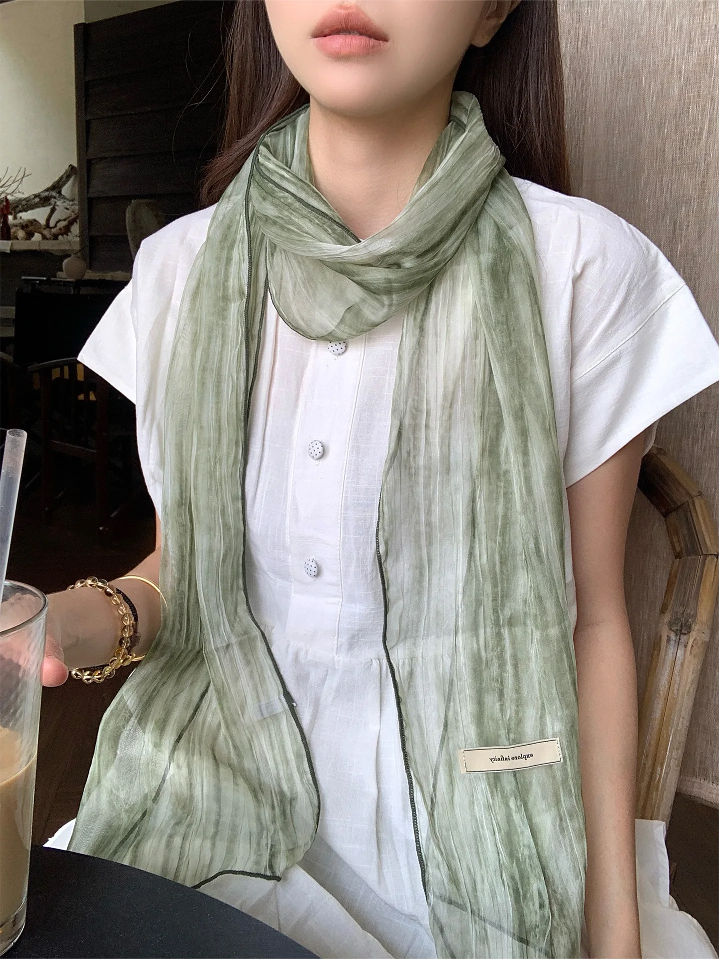 Retro Artistic Thin Scarf for Women Travel Photography Outerwear Shoulder Shawl Accessory Spring Summer Multifunctional Scarf