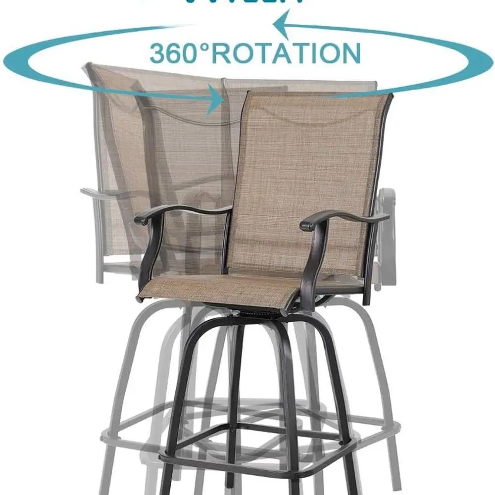 Conjunto de bar giratório para pátio, móveis para exterior: 2 bancos de bar e 1 mesa superior alta para jardim, varanda e quintal