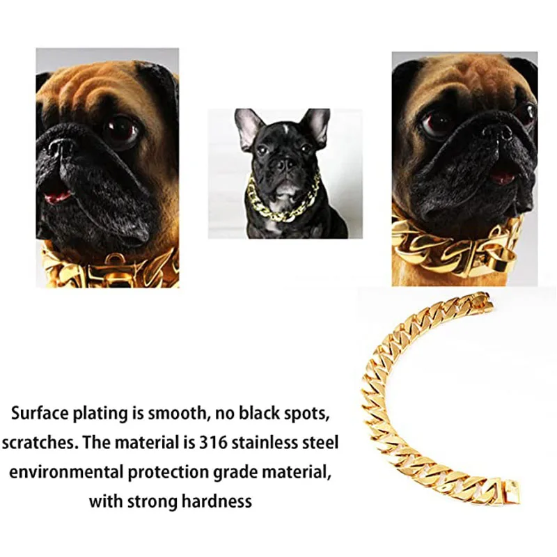 Multicolor Metal Dog Chain Collars Strong Stainless Steel Pet Training Collar Cuban Necklace for Large Bulldog Show Collar