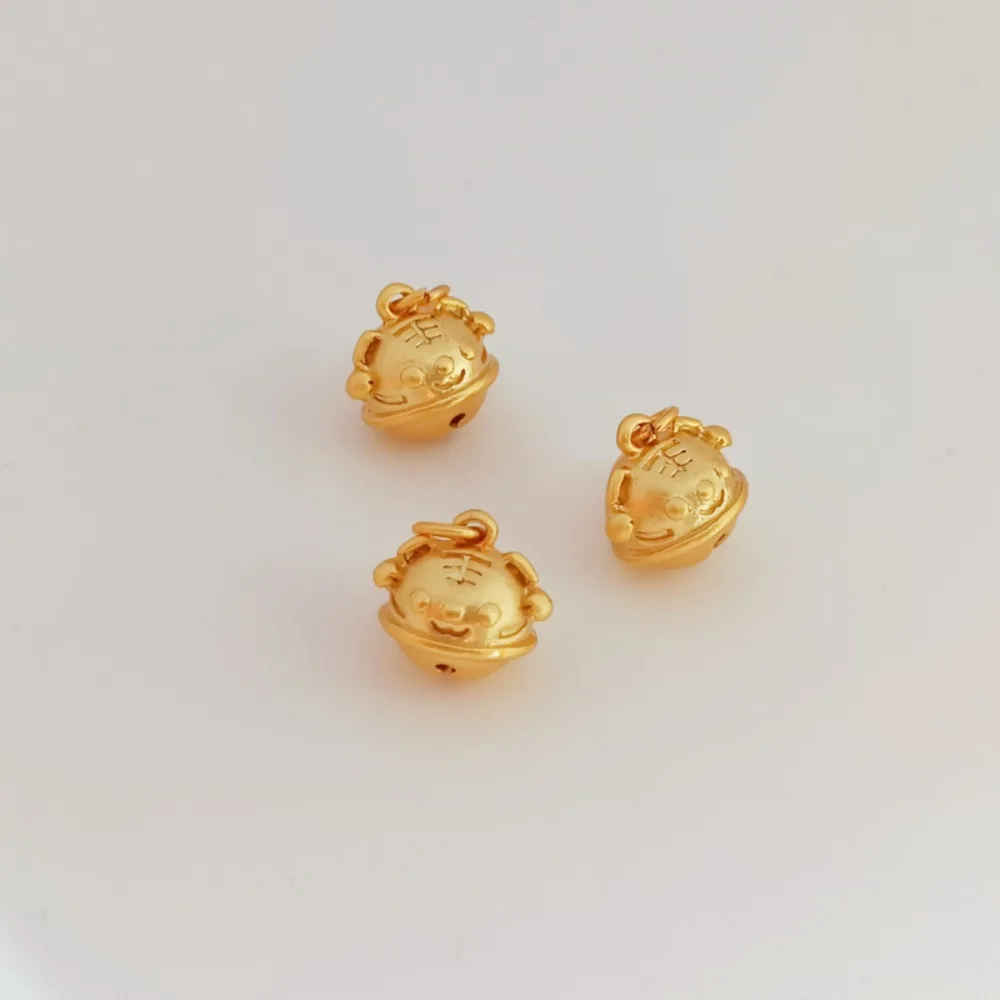 Ancient-style Gold Accessories, 18K Matte Gold Solid Tiger-head Bell Pendant, Bracelet, Necklace Pendant DIY Jewelry Accessories