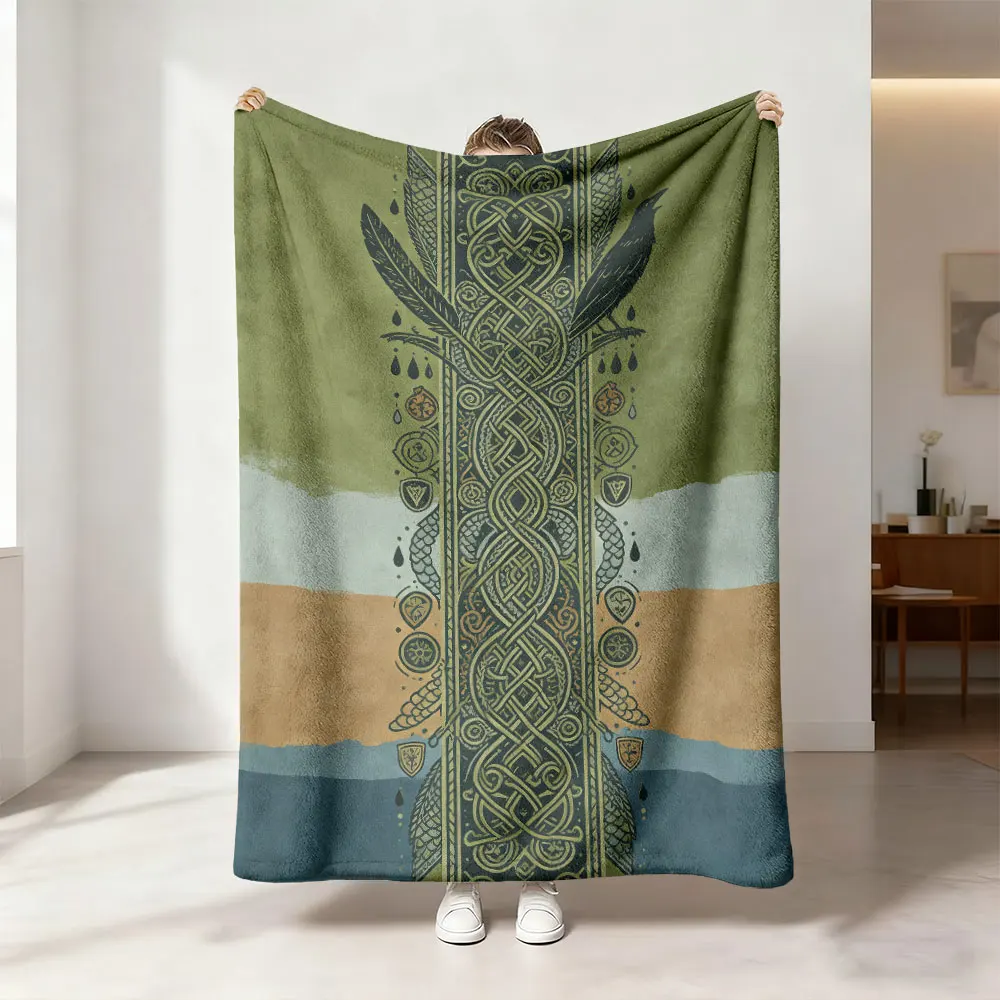 230g flannel blanket featuring Celtic totem patterns and bird decorations, perfect as a gift for all seasons.